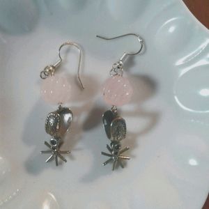 Strerling Silver Earrings with rose quartz stone and stirrups